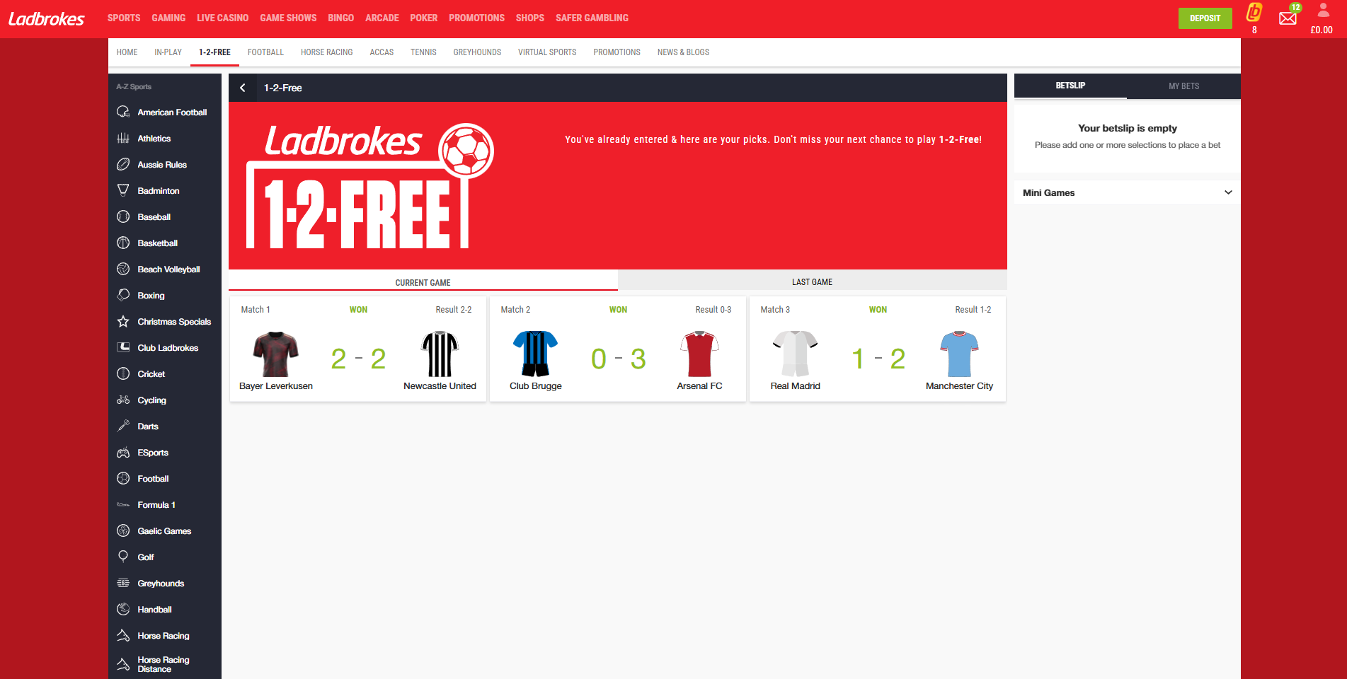 Ladbrokes 1-2-FREE Winner Dashboard